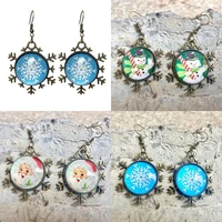 vintage copper glass dome christmas time gem cabochon snowflake drop earrings for women christmas jewelry wholesale