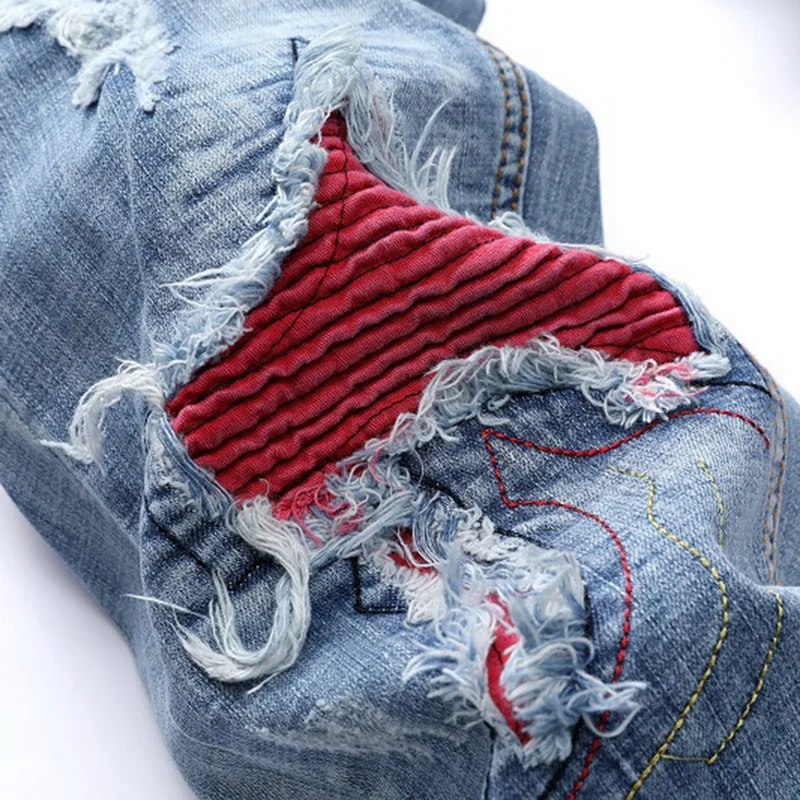 Мужские джинсы с потертостями CYSINCOS прямые облегающие полной длины новинка