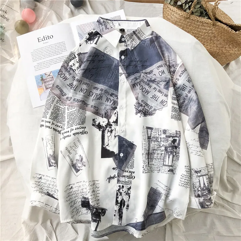 Женская Новинка весна-лето 2020 Мужская рубашка с длинным рукавом и принтом в