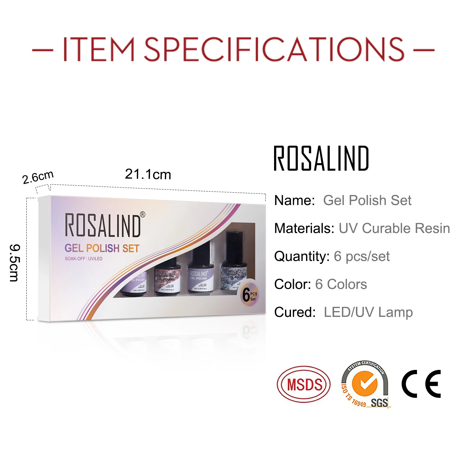 Набор для дизайна ногтей ROSALIND 2/4/6 шт. полуперманентное базовое и верхнее покрытие