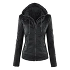 Куртка женская из искусственной кожи, черная, осенне-зимняя, 2021