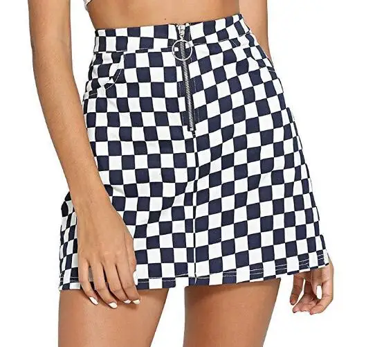 short zipper blue 1 Сексуальная облегающая уличная Корейская клетчатая мини-юбка в клетку с высокой талией и застежкой-кольцом на молнии Harajuku 90s Faldas размера плюс - Цвет: short zipper blue 1