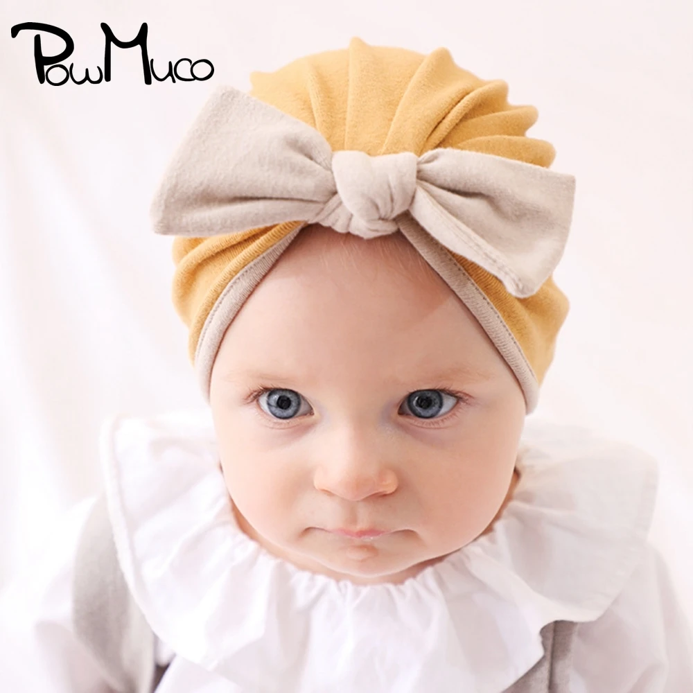 

Мягкие удобные теплые хлопковые головные уборы Powmuco для новорожденных, милые головные уборы ручной работы с бантом, аксессуары для волос, фо...