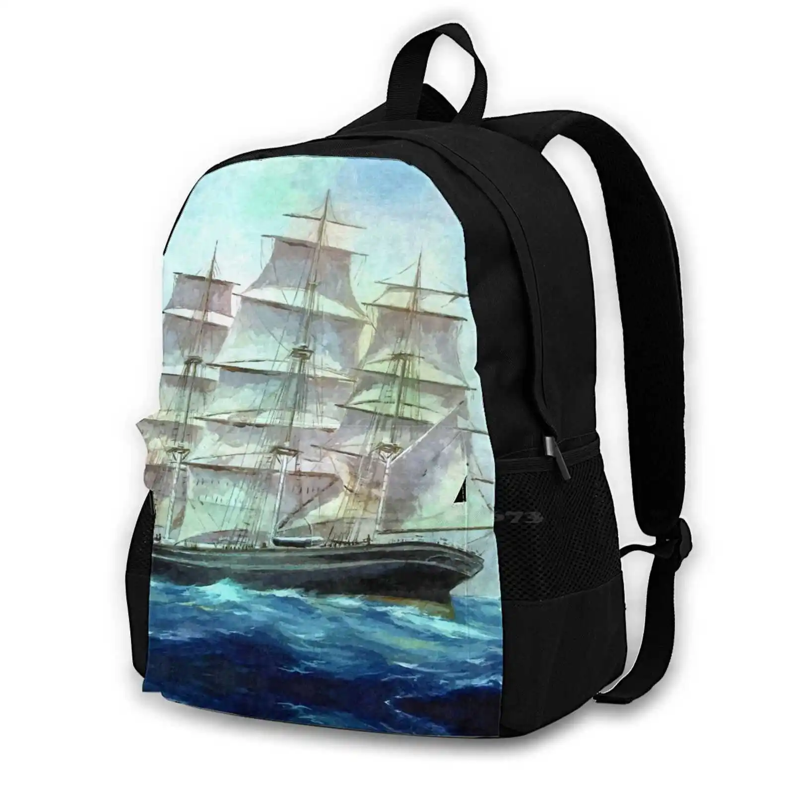 

Sailing To America Fashion Travel Laptop School Backpack Bag America A Atlantic Ocean Sails Sailboat Seascape Ship Boat Sea Oil