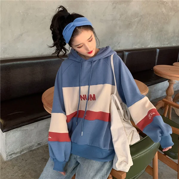 

Real Shot Autumn and Winter College Style Loose Letter Embroidery Stitching Rac