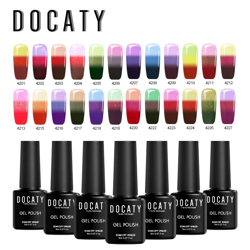 Docaty термальный изменяющий Цвет Гель лак для ногтей Блеск температура