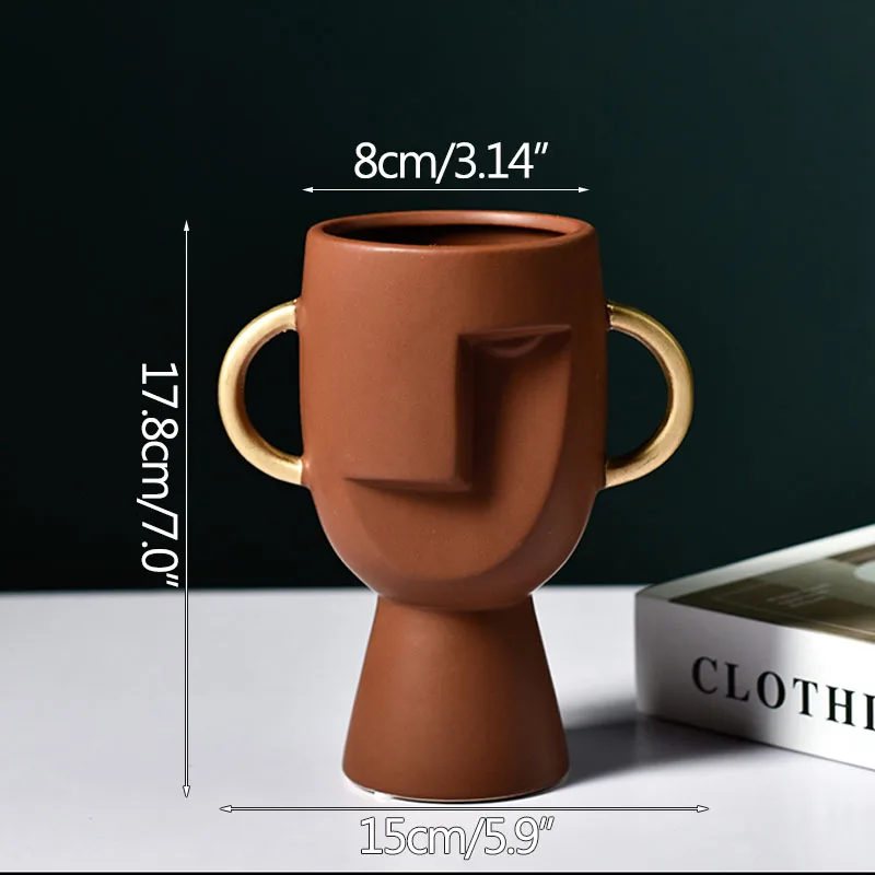 

Creative Art Vase Flower Arrangement Home Decoration Ornaments Ceramic Human Face Container With Ears Desk Display Furnishings