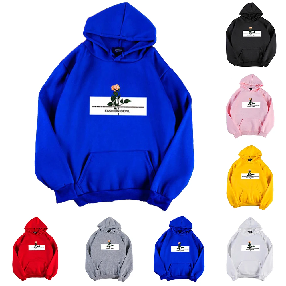 

Rose Hoodie Letter Printed Hoodies Women Autumn Warm Trip Pullover Big Pockets Long Sleeve Hooded Casual Loose Blouse Pullovers