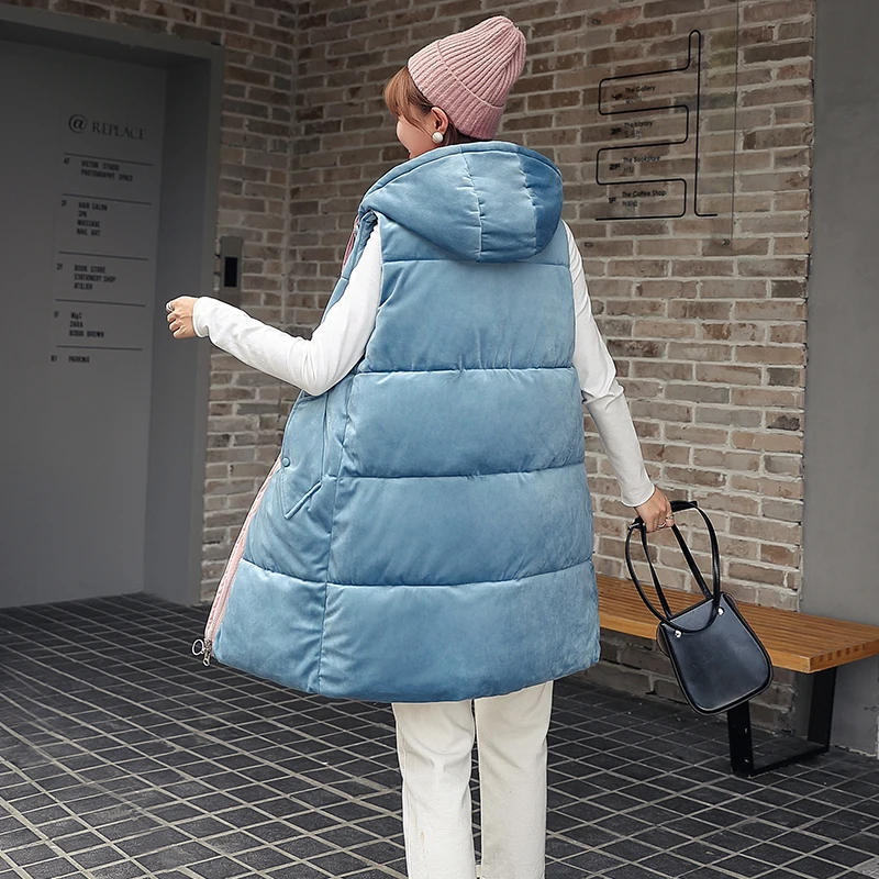 

Ly Varey Lin Winter Cotton Vest Jackets Hooded Warm Velvet Parka Women Sleeveless Vest Cotton Padded Zipper Waistcoat Outwear