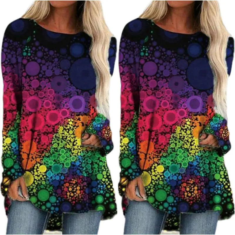 

Women's Crew Neck Printed Polka Dot Long Sleeve Casual Autumn T-Shirt Tops New