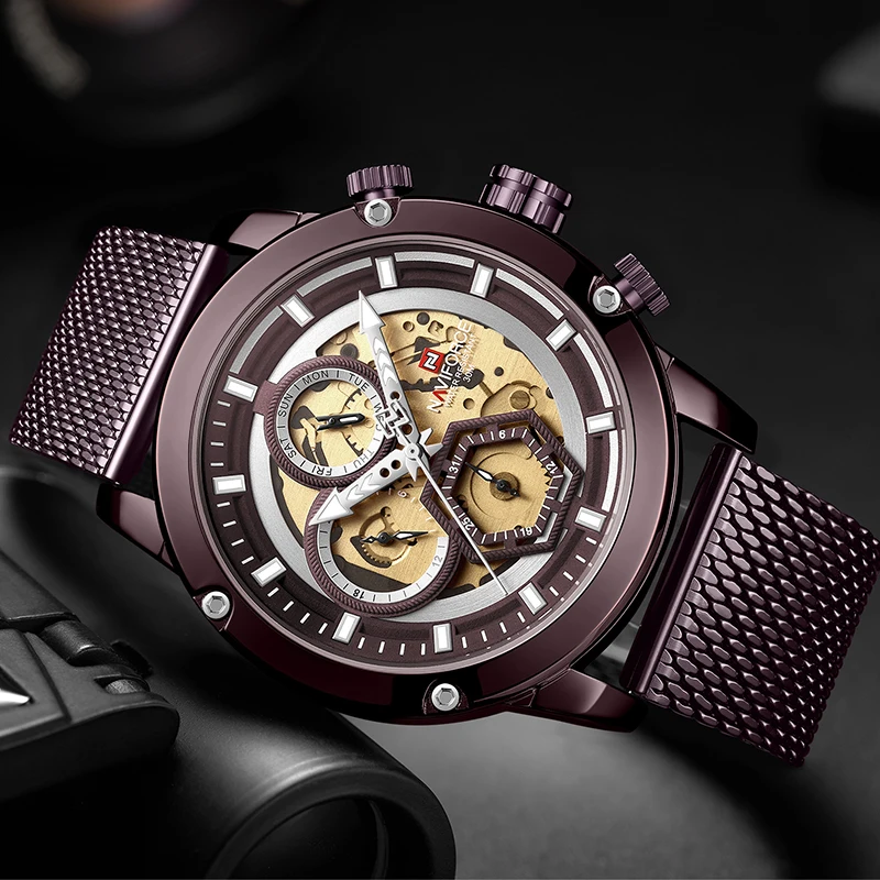 

NAVIFORCE Watches Men Casual Fashion Stainless Steel Waterproof with 3 Small Dials Calendar Week Display Watch Relogio Masculino