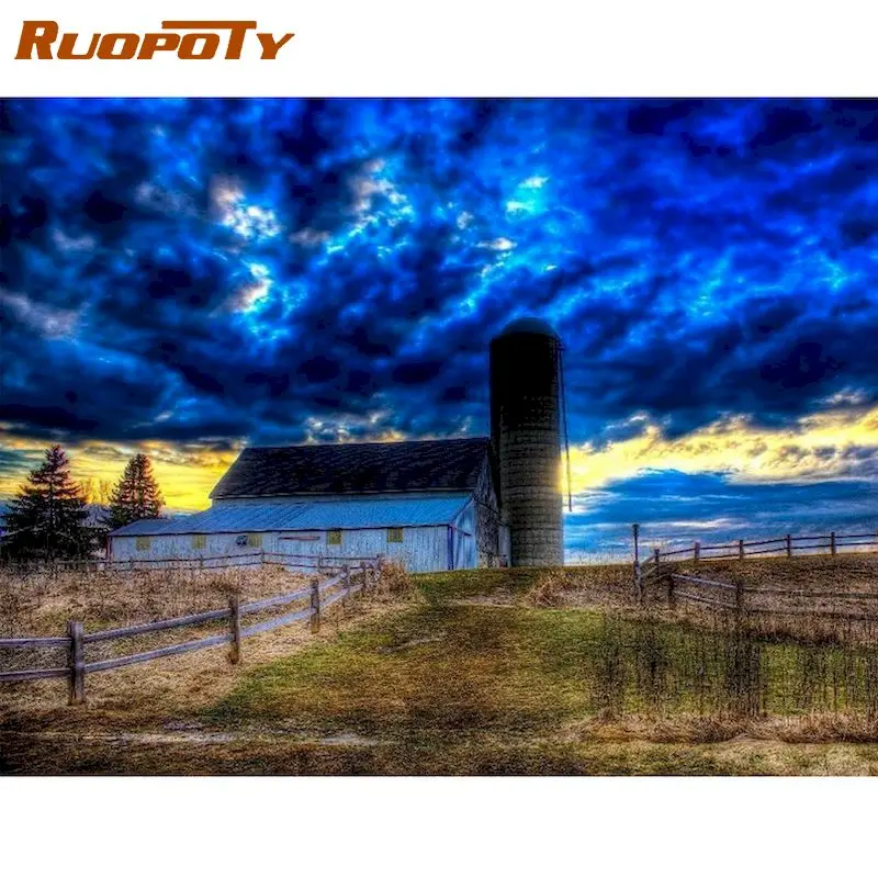 

RUOPOTY Blue Sky Landscape Picture By Numbers 60x75cm Frame Home Decoration Handmade Acrylic Pigment Color On Canvas Photos