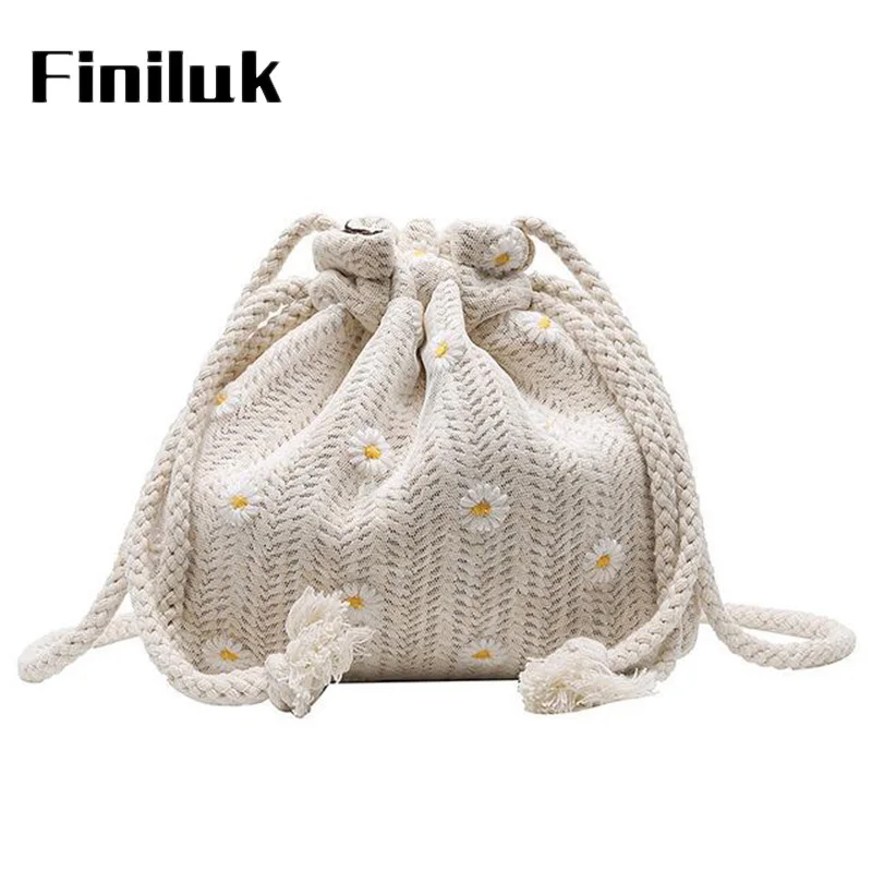 Женская Соломенная Сумка-ведро Fililuk маленькая пляжная сумка с вышивкой и