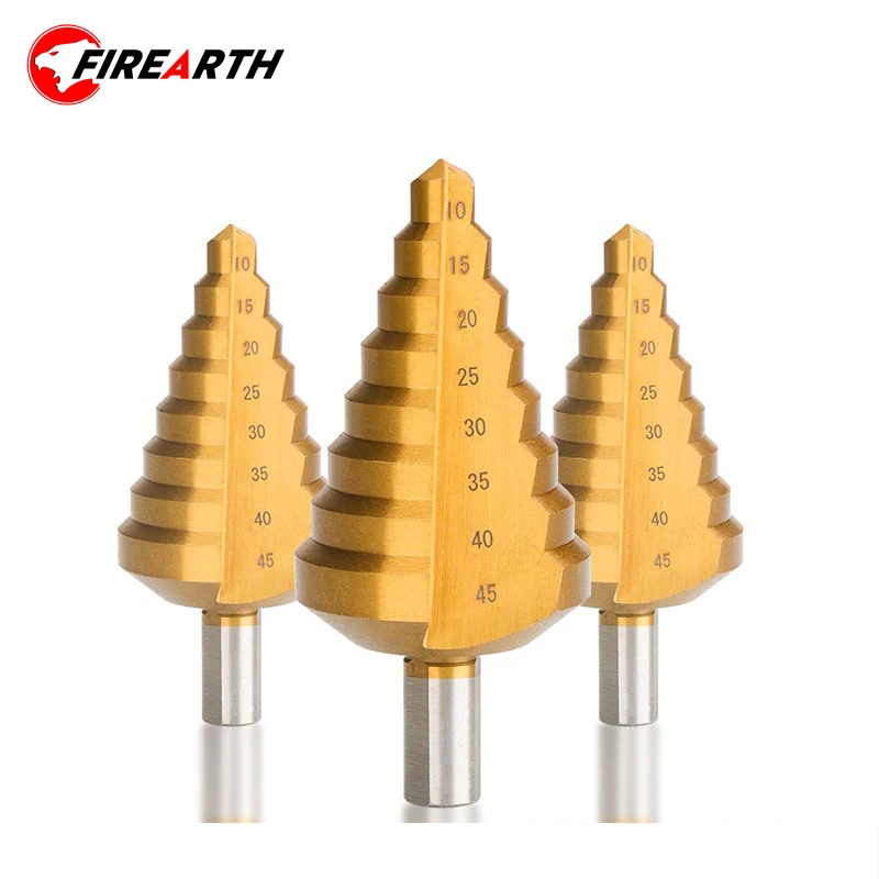 

Step Cone Drill 10-45mm HSS Metal Drill Bit Triangle Shank Metal Hole Cutter Drilling Tool Titanium Coated Step Drill Bit