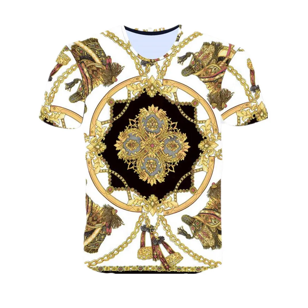 Винтажная брендовая футболка в стиле барокко с 3D принтом золотых цепей роскошная
