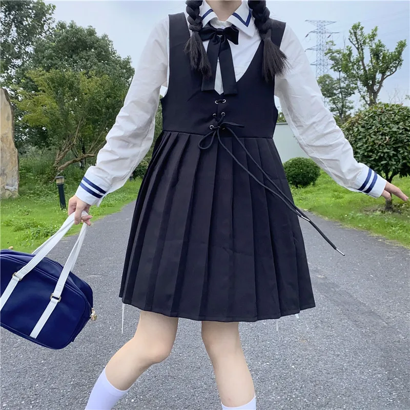 Японская мода JK униформа в студенческом стиле Бандажное с высокой талией тонкое