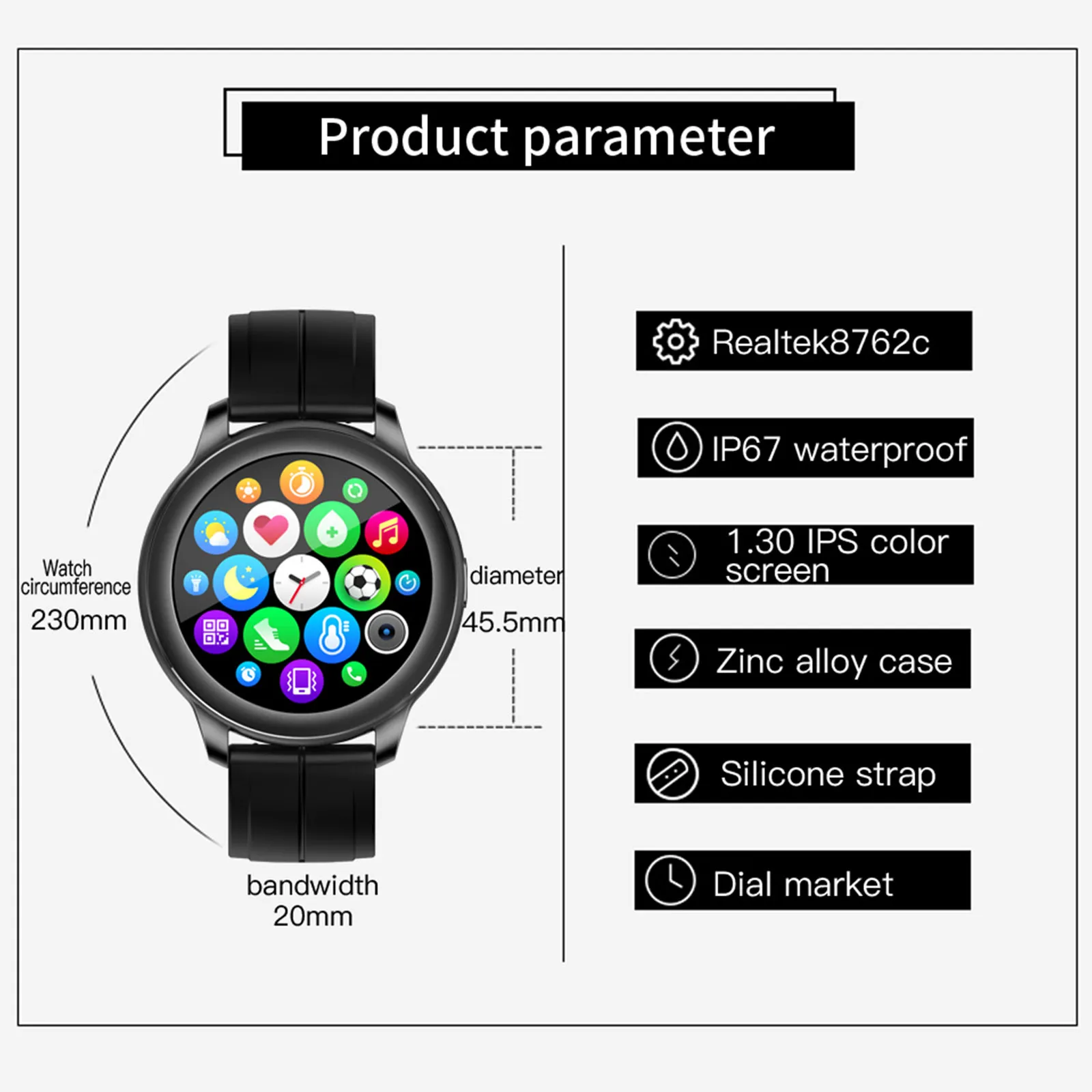 

CF22 Bluetooth call multifunctional watch 1.28 inch sports fitness monitor (for Android iOS) business men's/women's watch W