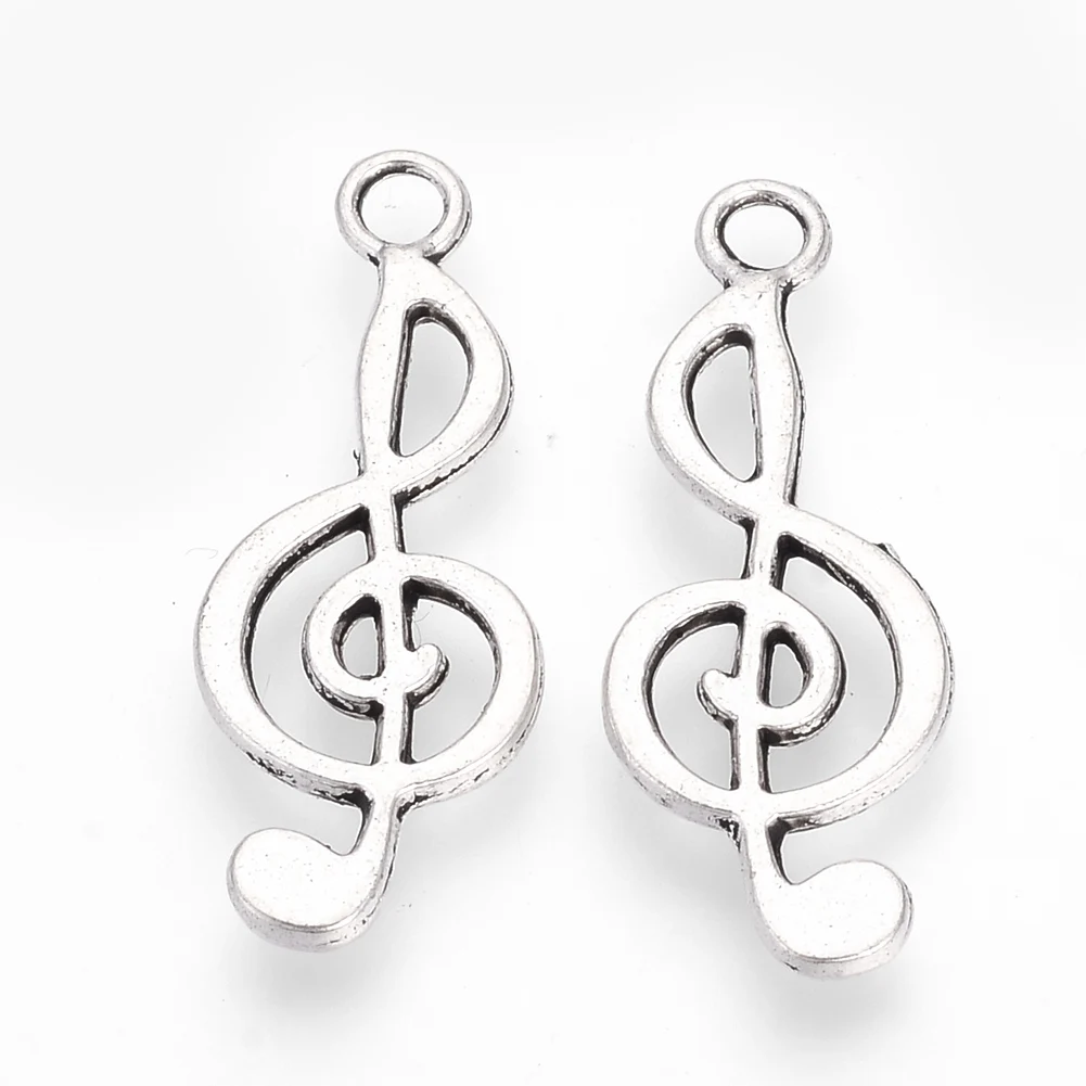 

20pcs Tibetan Style Alloy Pendants Musical Note Antique Silver Charm For DIY Jewelry Making 24.5x9.5x1.5mm, Hole: 2mm