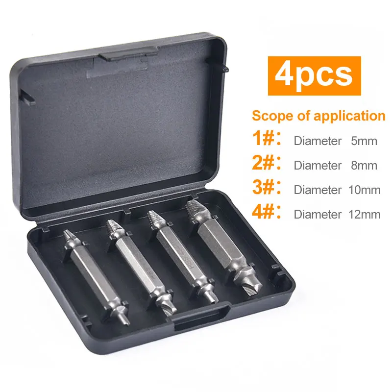 TRANVON Upgraded 5pcs/4pcs Double-Head Screw Extractor HSS Material Bolts Damaged Remove Hand Tools | Tool Sets