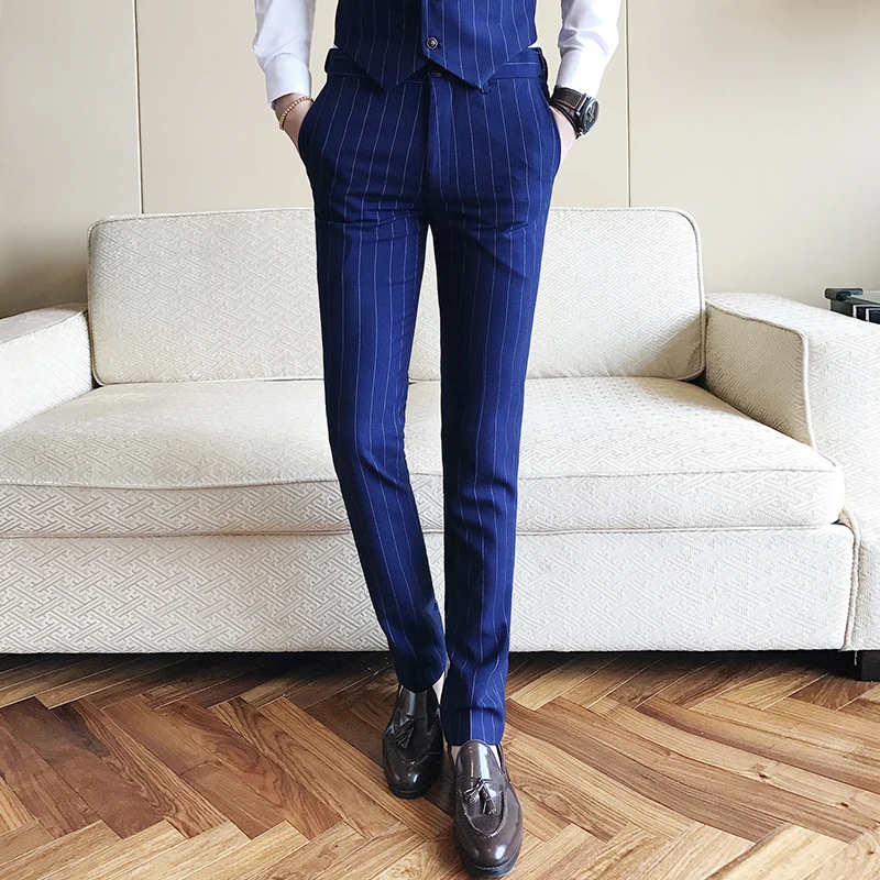 

men's formal dress pants fashion striped casual slim office pants Pantalon classic retro checkered suit pants wedding pants