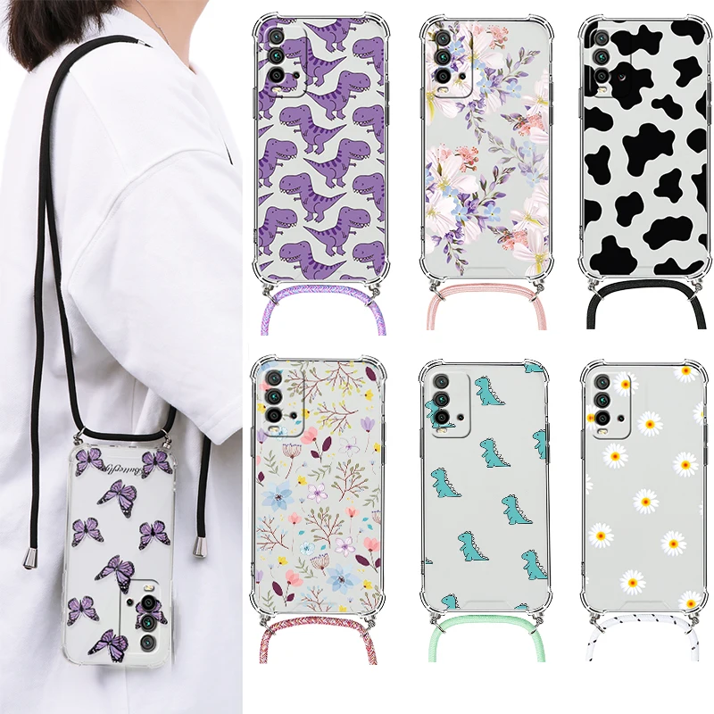 For Xiaomi Redmi Note 9 Pro Max 9s Case Crossbody Necklace Silicone Lanyard Funda For Redmi note9 Note 9 9pro Cute Daisy Cover