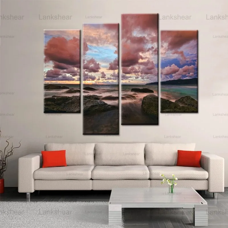 

Canvas Painting Ocean Seascape Red Black Marble Puzzle Printed On Frameless Suitable for Home Decoration and Various Occasions