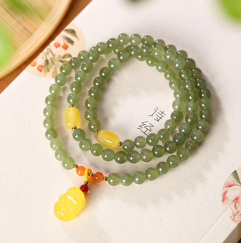 

Natural green jade bracelet handmade charm bracelet for women bangles with amber bracelets for women accessories