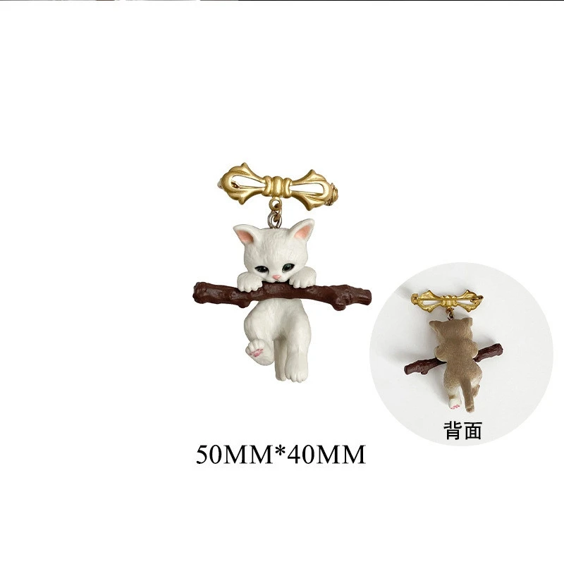

Unisex Party Christmas Gift Naughty Cat With Branch Play Clothes Pin Cute Animal Cat Brooch