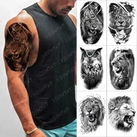clock lion gear temporary tattoo sticker for men women rose flower owl wolf waterproof fake henna tiger animal body art tatoo
