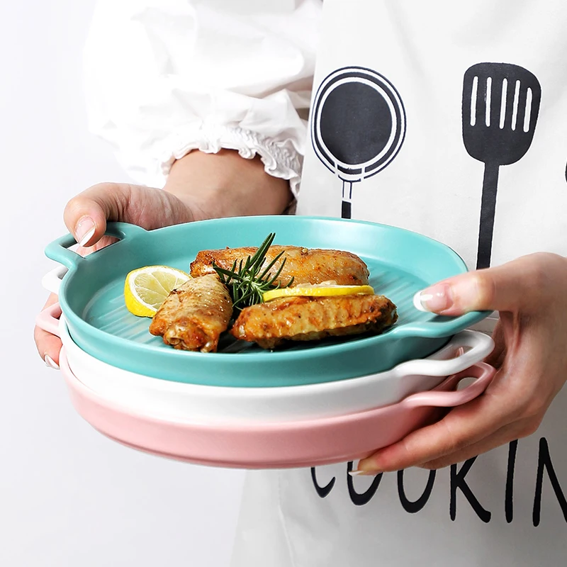 

Binaural ceramic oven special binaural solid color 6 inch baking tray