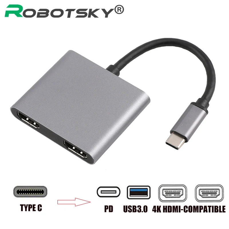 4k HD USB Тип c для двух HDMI совместимый 87 Вт PD 3 0 концентратор дисплей двойной экран C