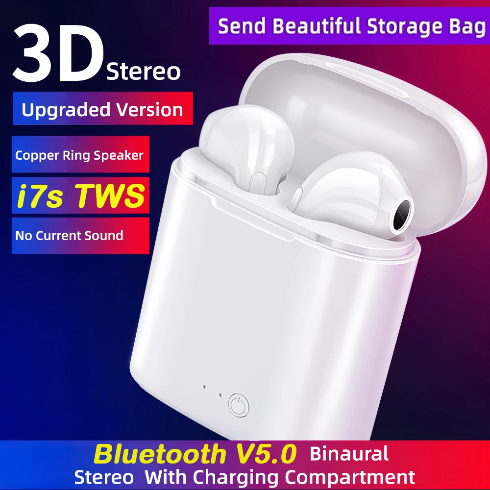 Наушники-вкладыши i7s TWS Bluetooth с микрофоном для iPhone 11 Samsung Galaxy S9 | Электроника