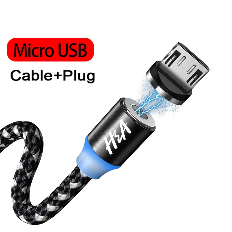 For Micro Black Магнитный usb-кабель H& A для быстрой зарядки, кабель USB типа C, Магнитный зарядный кабель Micro usb для зарядки и передачи данных, кабель USB для мобильного телефона - Цвет: For Micro Black