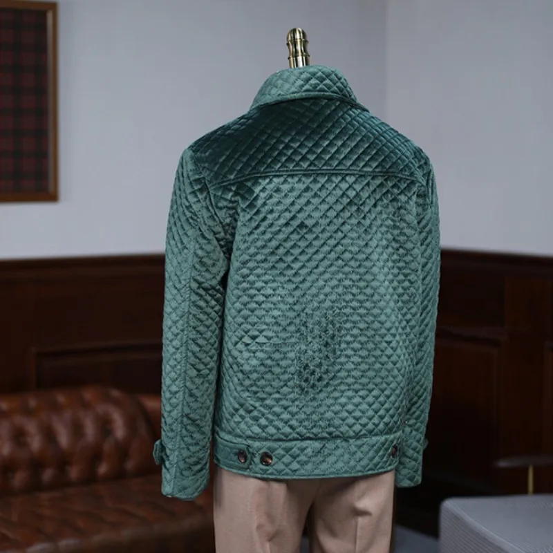 

Vintage Winter Luxury Green Gold Velvet Pilot OuterCoat Men Turn-Down Collar Zipper Casual Thickening Long-Sleeve Bomber Jacket