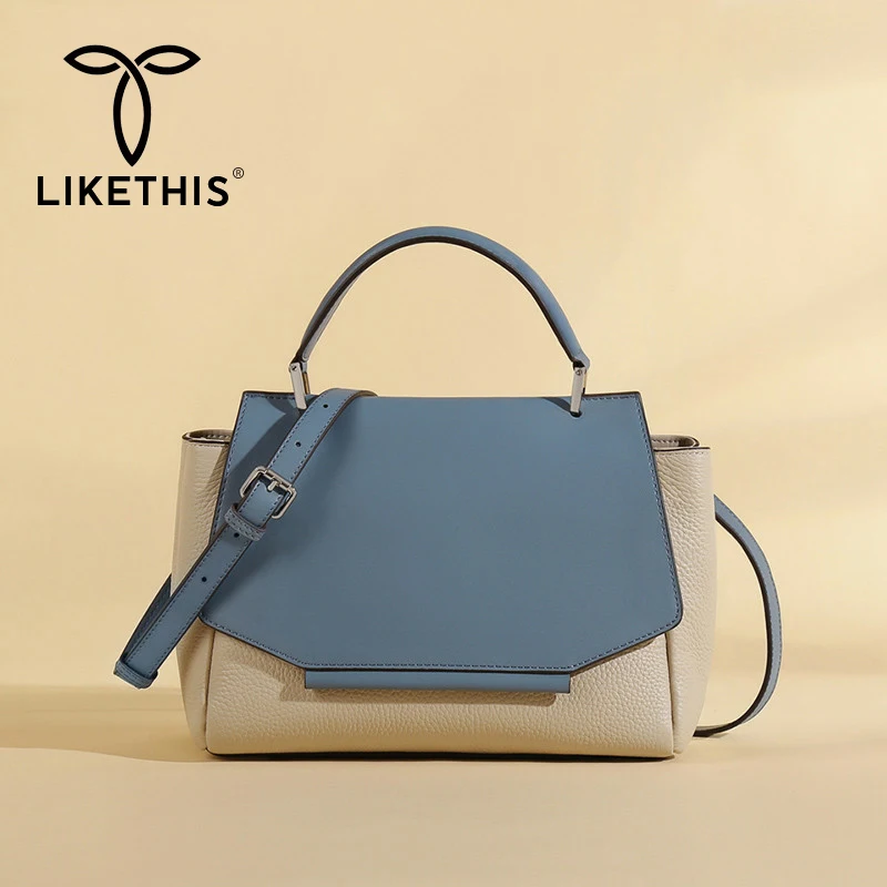 

100% Natural Cowhide Leather Women Handbag 2021 New Luxury Brand Designer Panelled Trapeze Bag Large Shoulder Messenger Bag Sac