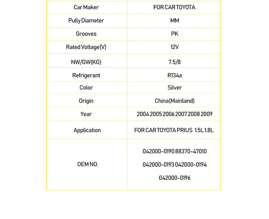 ES18C Автомобильный Компрессор переменного тока для автомобиля Toyota Prius/1,5/1,8 042000-0190 88370-47010 042000-0193 042000-0194 042000-0196 2004-2009