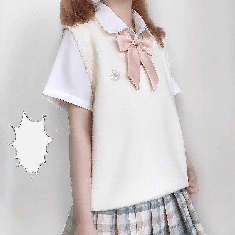 

Sweater Vest Women Loose Japanese Style Chic Sweet Girls Autumn Tops All-match New Students Embroidery Fashion Casual Simple Ins