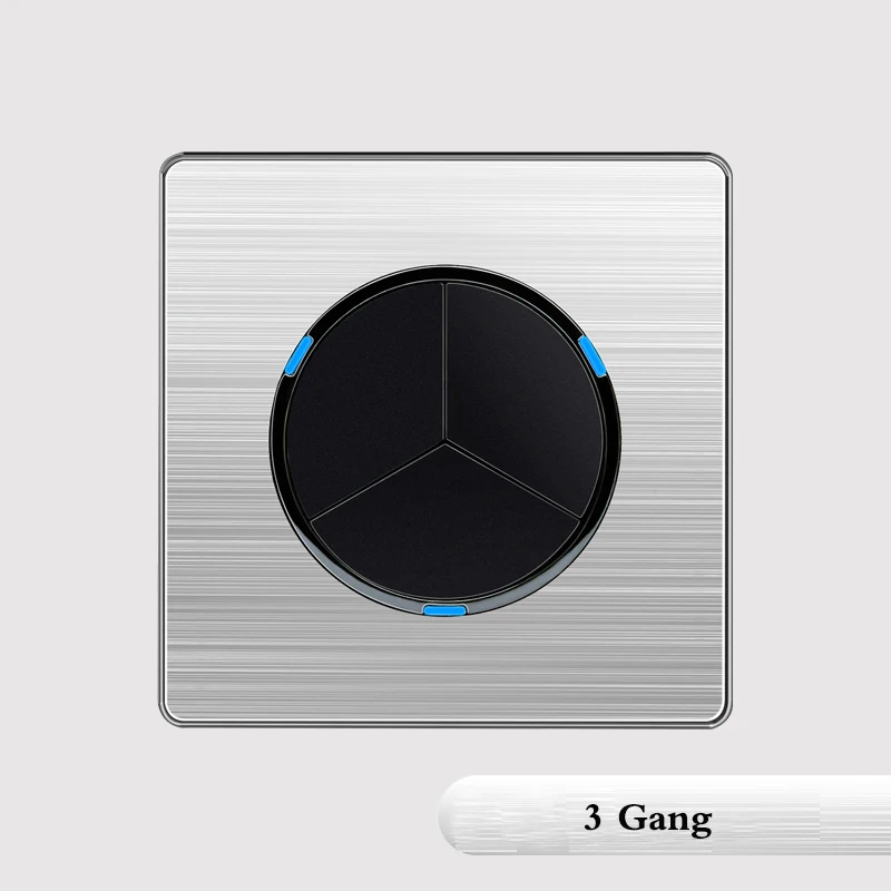 3 Gang 1 Way 1, 2, 3, 4 комплекта, 1, 2 варианта, матовый светильник из нержавеющей стали, розетка с любым щелчком, контрольная настенная розетка, переключатели, панель со светодиодом - Цвет: 3 Gang 1 Way