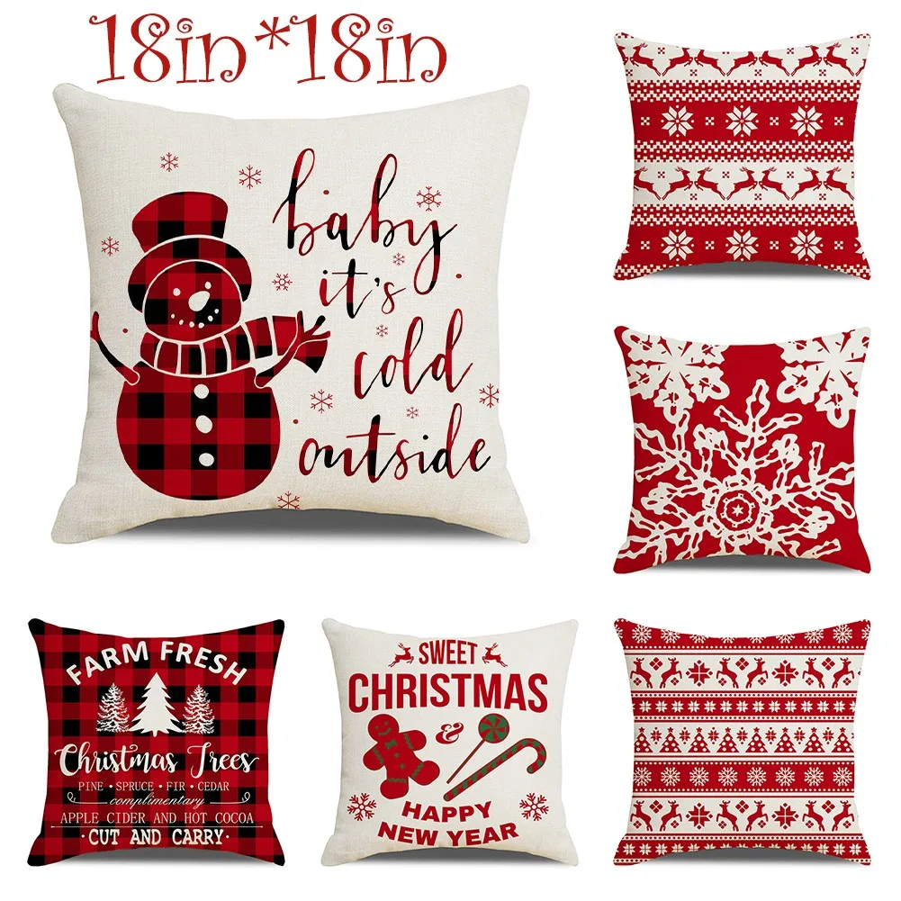 

2022 NEW Christmas Cushion Cover Santa Claus Xmas Party Pillowcase Sofa Living Room Decor For Xmas Navidad Home Textile Decor