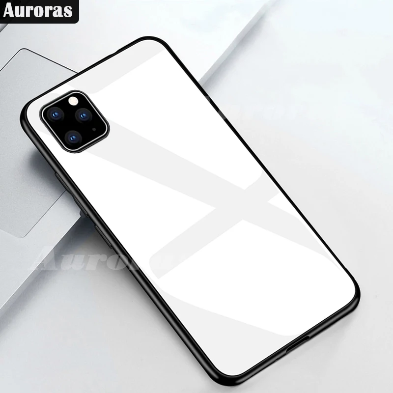 Глянцевый чехол Auroras из закаленного стекла для iPhone 11 силиконовая рамка жесткая