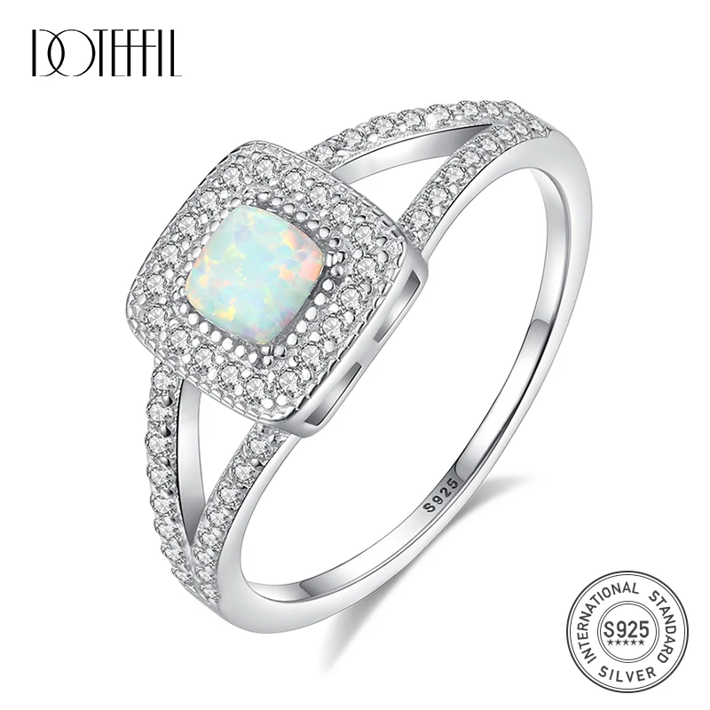 

DOTEFFIL New Genuine 925 Sterling Silver Big Rings for Women Engagement Wedding Fine Jewelry Round Fire Opal Bypass Bague Femme