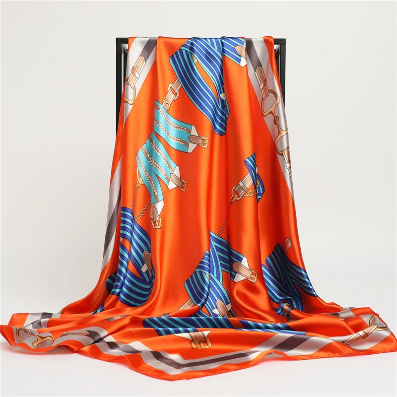 

Шелковый квадратный шарф, женский, Хиджаб Платки и обертывания дизайн печати бандана женские повязки на голову пляжные палантины шарф для п...