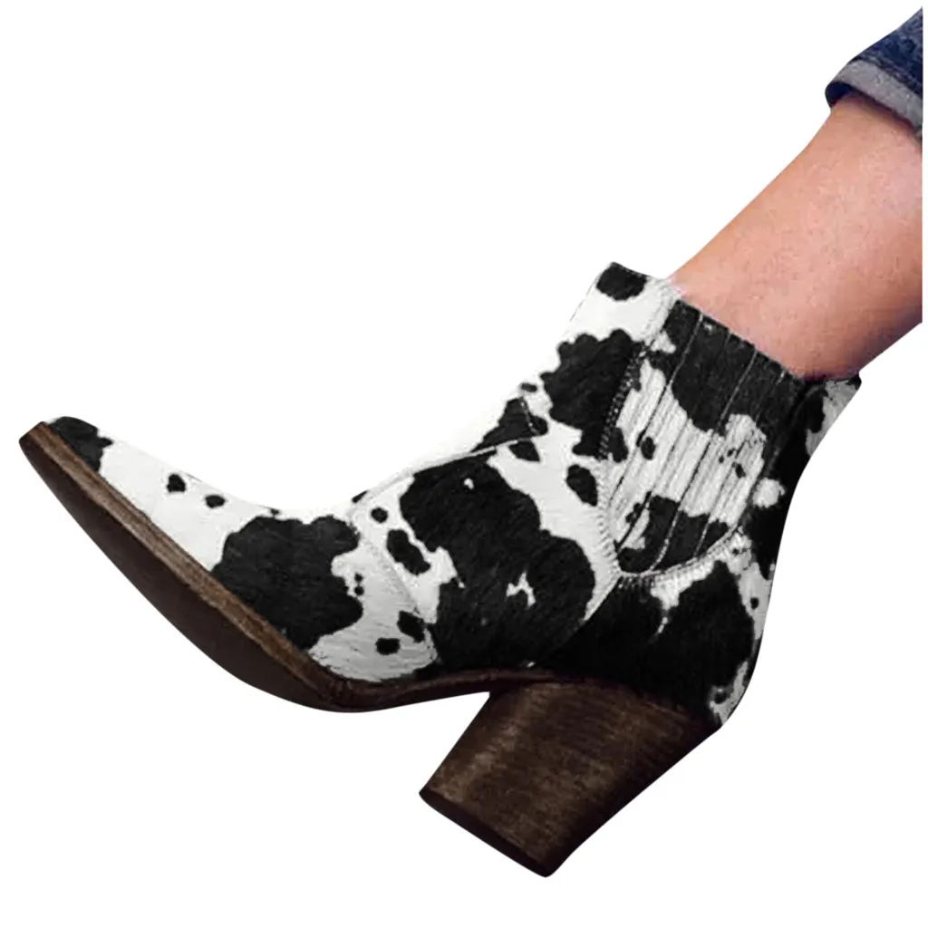 2019 зимние ботинки Модные женские кожаные с острым носком размера плюс животным