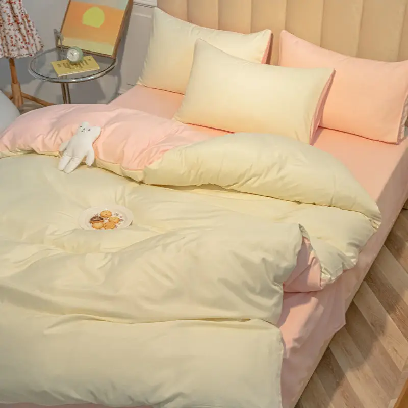 Простое однотонное одеяло комплекты постельного белья с эффектом потертости 4