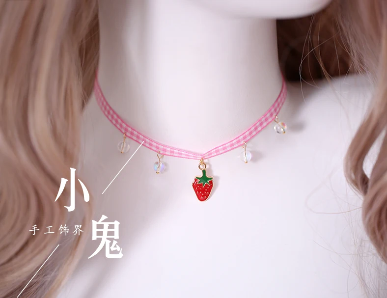 No. 8 necklace Милая решетка Клубника Лук Кружевная повязка-бандана для девочки мягкие японские игрушки KC аксессуары для волос повязка на голову боковая заколка женская соломенная шляпа - Цвет: No. 8 necklace