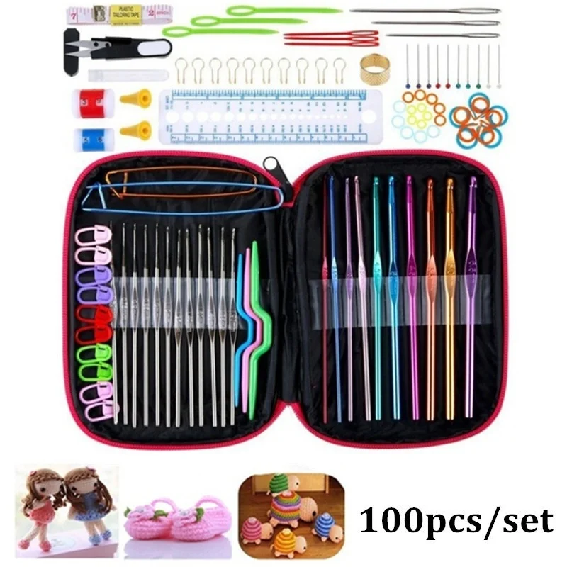 

Crochet Hooks 1 Set (100 PCS) Aluminium Needles with Tools Accessories for Knitting