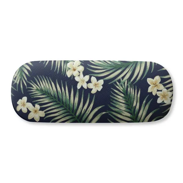 

Tropical White Drawing Art Plant Glasses Case Eyeglasses Clam Shell Holder Storage Box