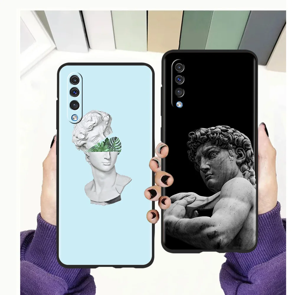 

Cartoon Statue Abstract Art Phone Case for Samsung Galaxy A12 A22 A02 A03 A03S A50 A70 A40 A10 A20 A30 Luxury Silicon Soft Cover