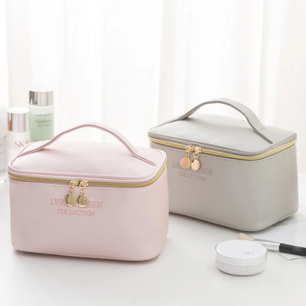 

1 Pc Large Women Cosmetic Bag PU Leather Waterproof Zipper Make Up Bag Travel Washing Makeup Organizer Beauty Case