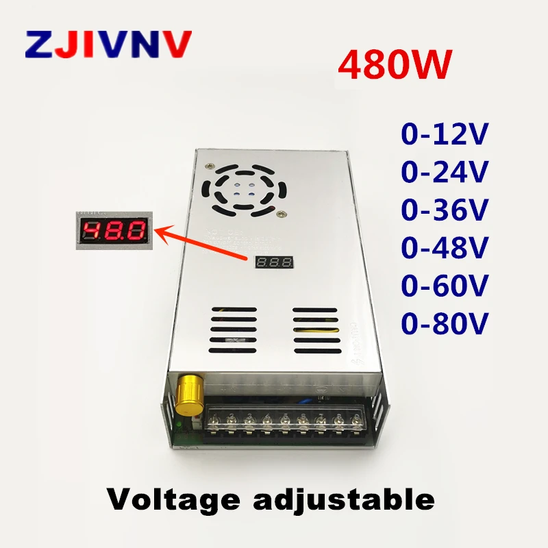 Импульсный источник питания с цифровым дисплеем, 480 Вт, регулируемое напряжение 0-12 В, 24 В, 36 В, 48 В, 60 в, 80 В переменного тока 110/220 В в постоянный ток SMPS 48 В, 10 А, 24 В, 20 А
